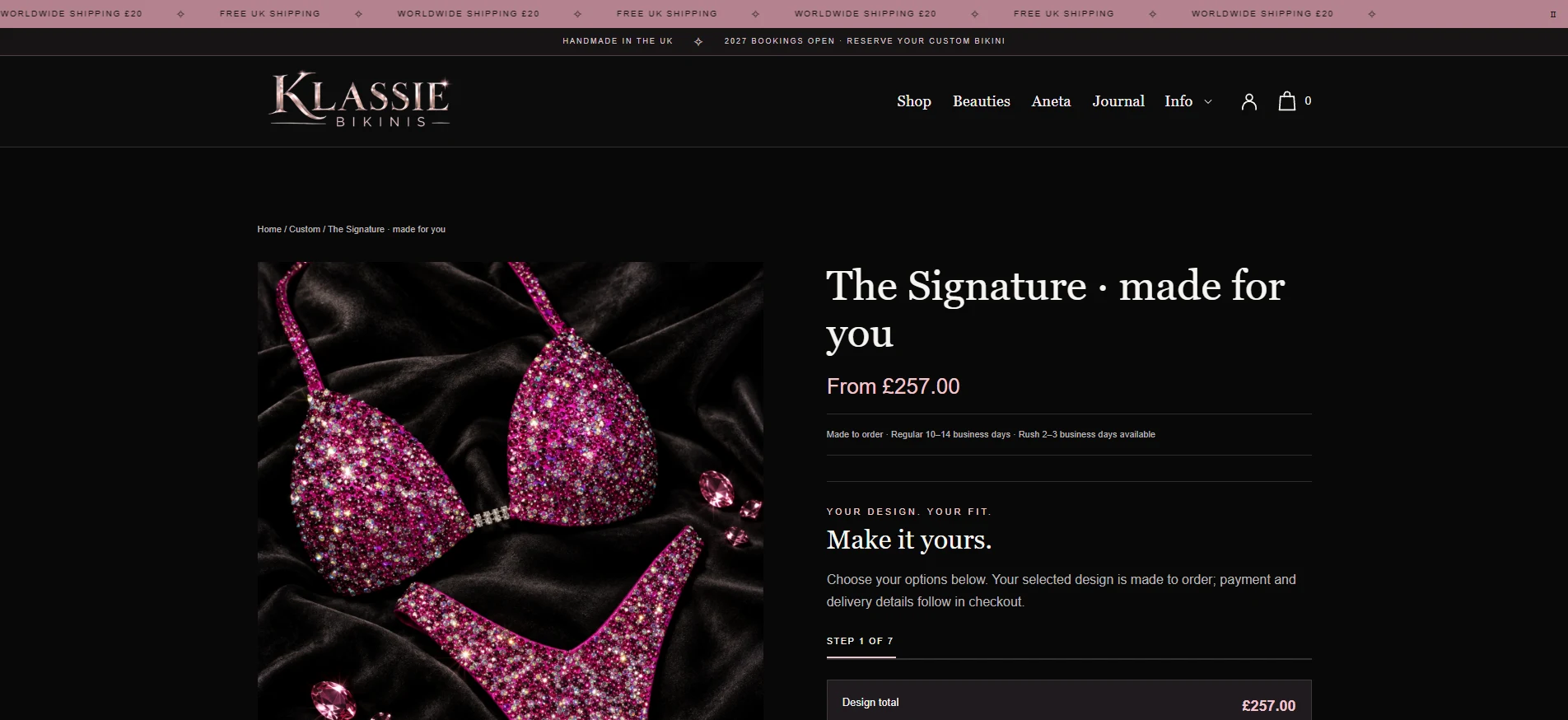 Sklep Klassie Bikinis — produkt The Signature z kreatorem zamówienia
